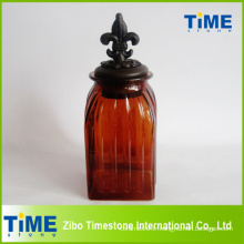 Pot de stockage en verre avec couvercle métallique (TM019)